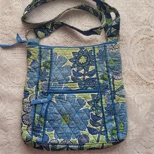 Vintage Quilted Vera Bradley green/ blue floral cross body purse.